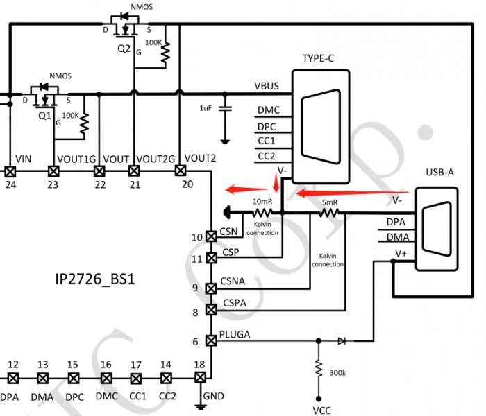 氮化鎵充電器方案之多口協(xié)議IP2726 A+C共享方案